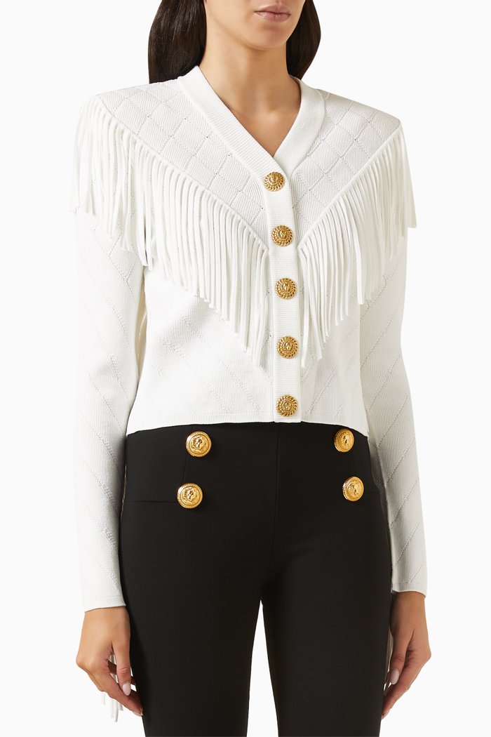 

Fringed Cardigan in Viscose-blend, White