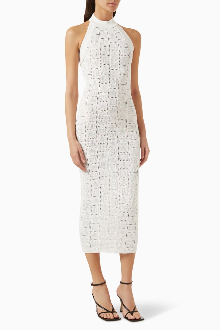 

Monogram Mesh Midi Dress in Knit, White