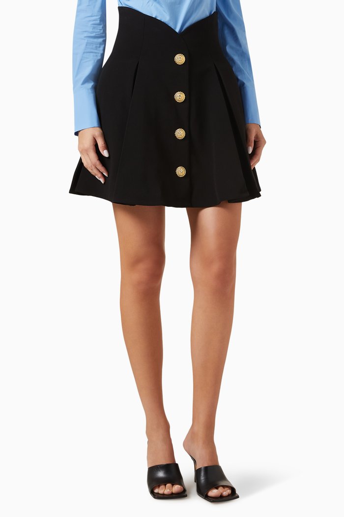 

Pleated Mini Tulip Skirt in Crepe, Black
