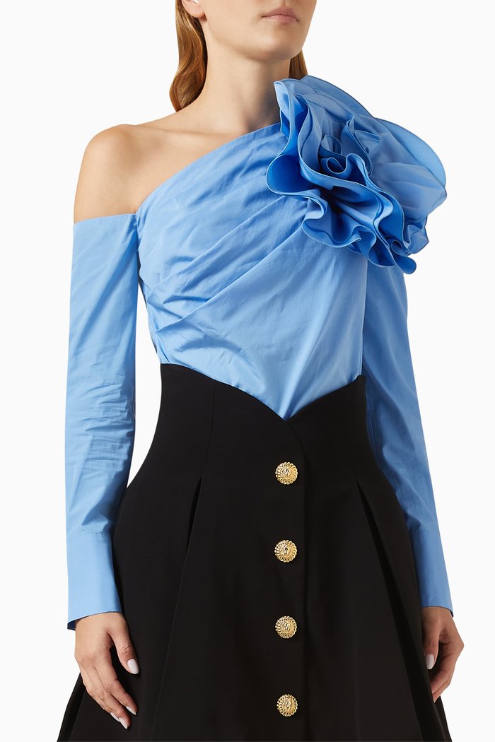 

Asymmetric Rose-motif Top in Cotton-poplin, Blue