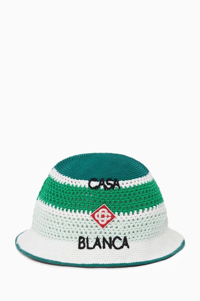 

Logo Bucket Hat in Crochet Knit, Green
