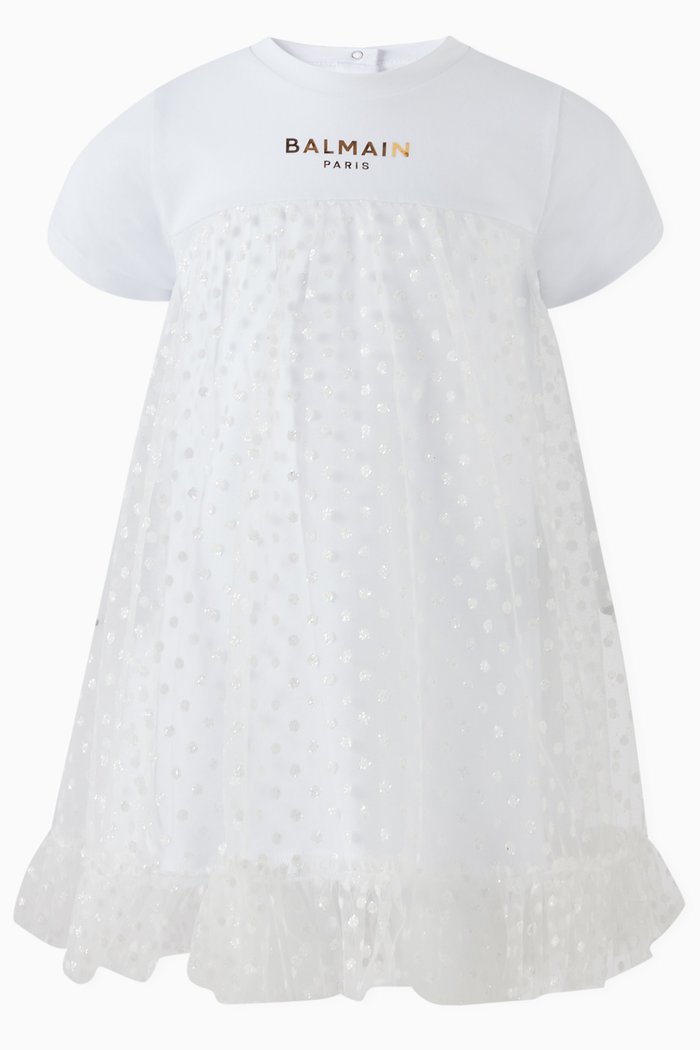 

Polka-dot Dress in Cotton & Tulle, White