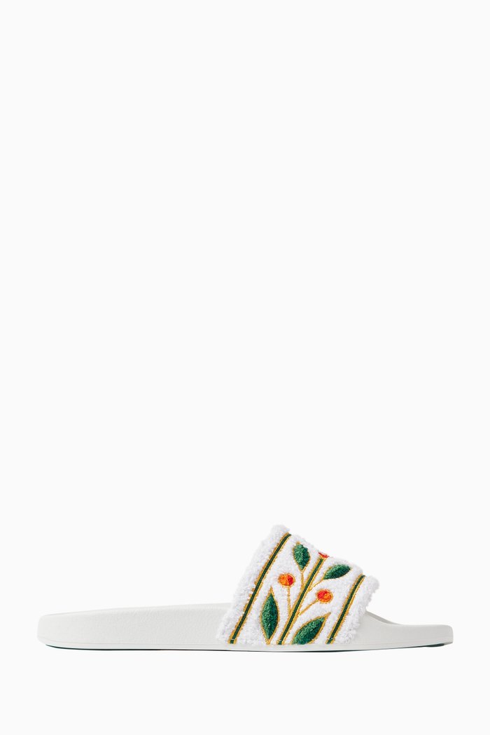 

Laurel Embroidered Slides in Terry, White