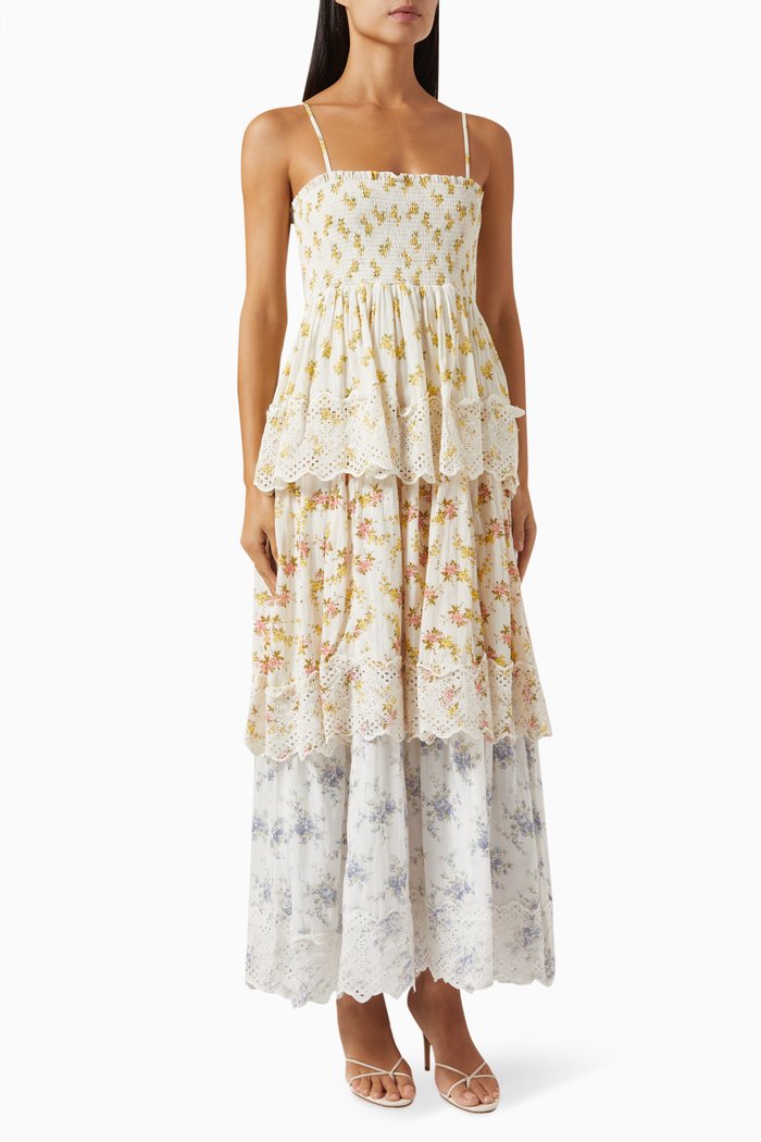 

Slub Layered Maxi Dress in Cotton & Viscose-blend, Multicolour