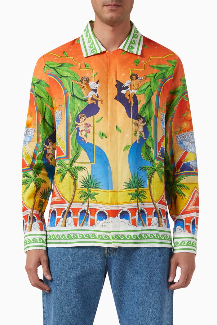 

Trophy Printed Shirt in Linen, Multicolour