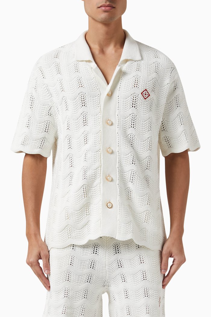 

Wavy Gradient Shirt in Crochet Knit, White
