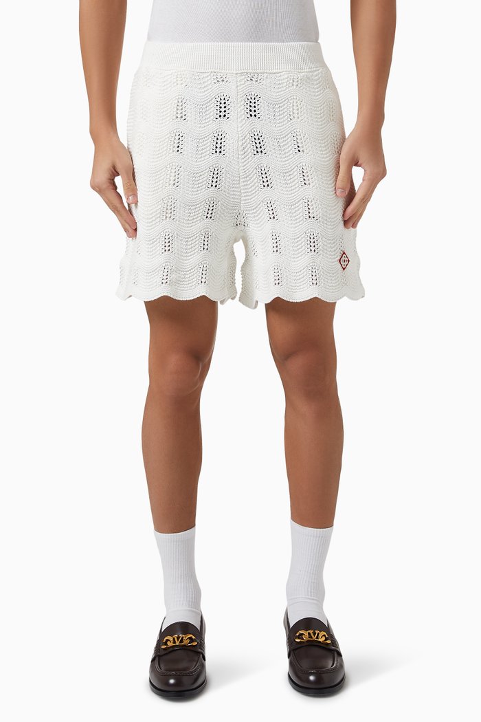 

Wavy Gradient Shorts in Crochet Knit, White