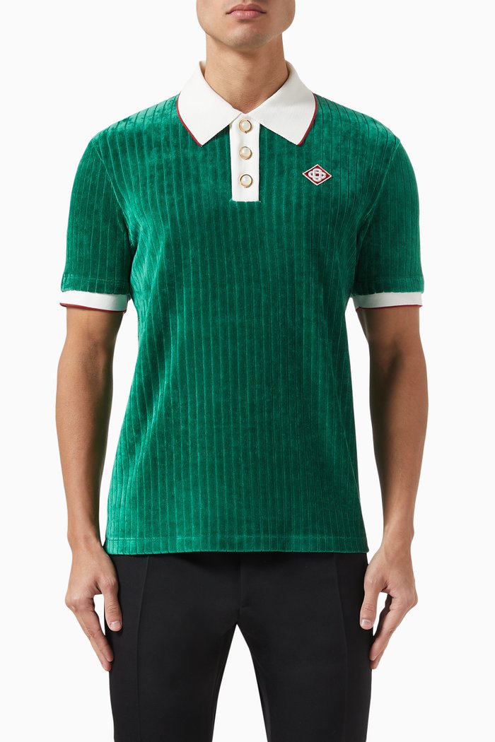 

Logo Polo Shirt in Ribbed Velour, Green