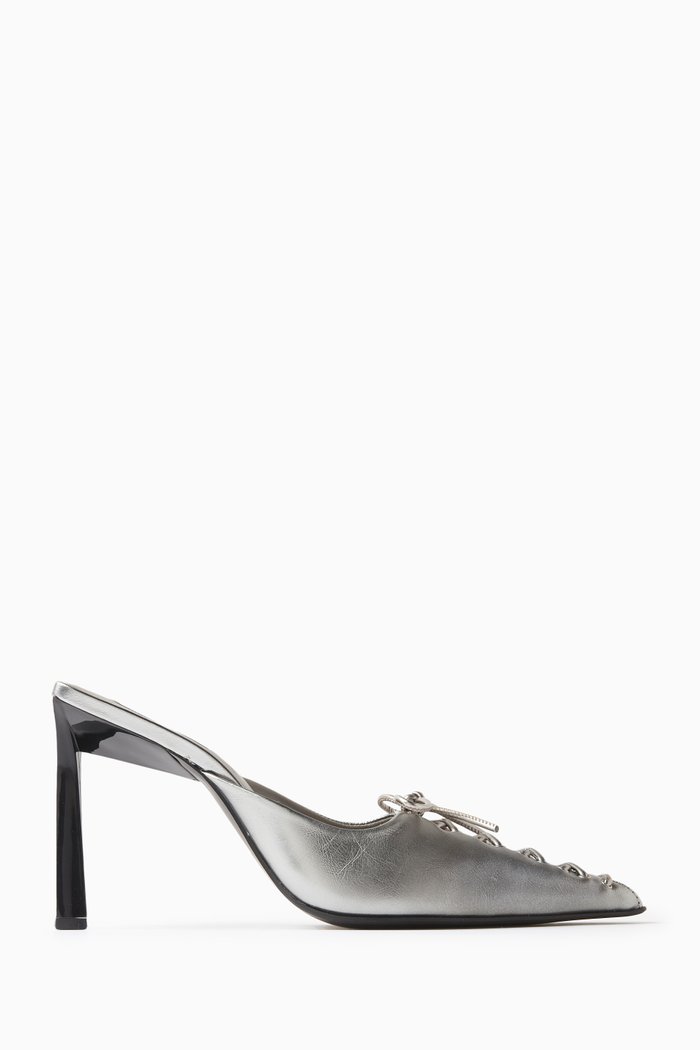 

Odeassa 105 Lace-up Mules in Metallic Leather, Silver
