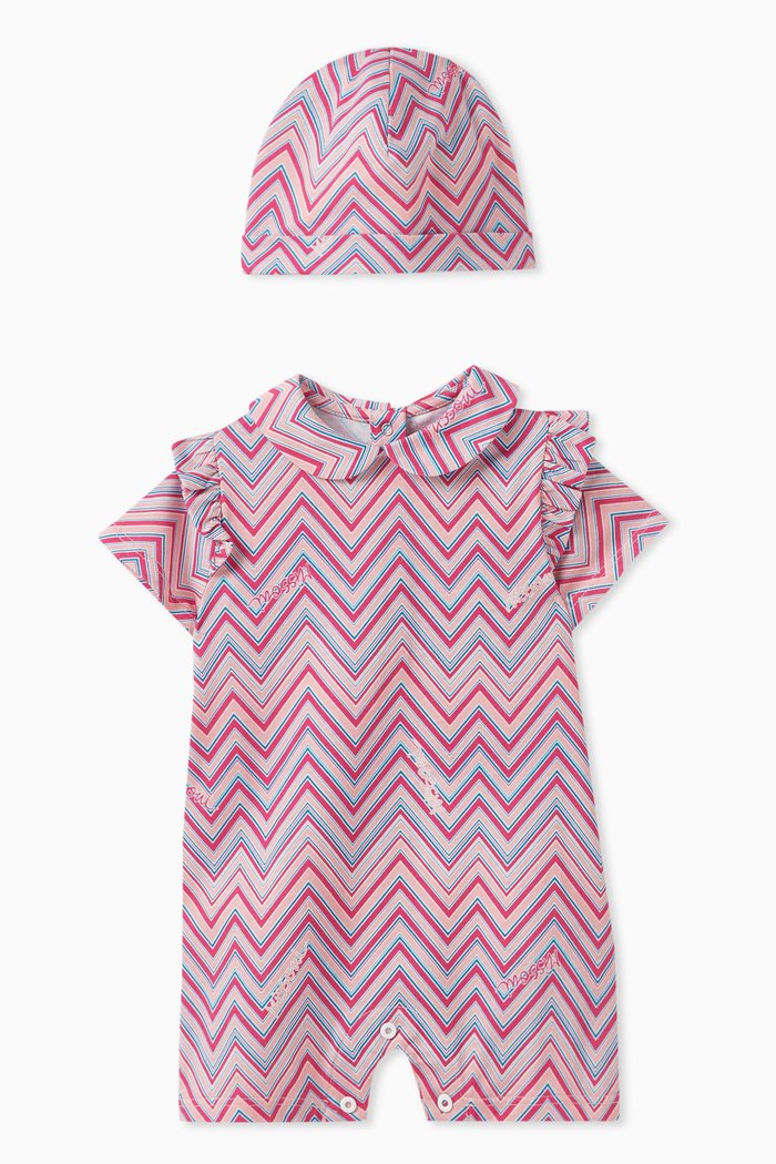 

Zigzag Romper & Hat Set in Cotton, Pink