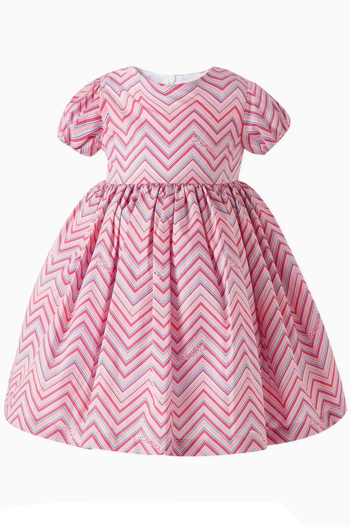 

Zigzag Pleated Dress in Cotton, Pink