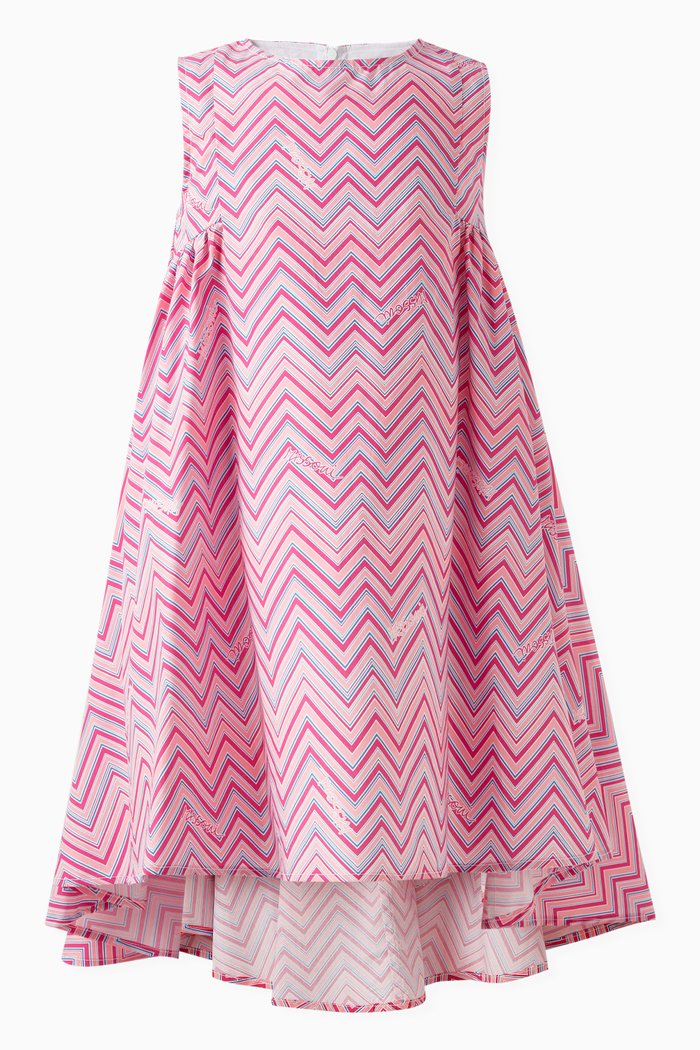 

Chevron-print Dress in Cotton, Pink