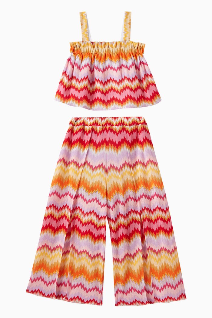 

Zig Zag Top & Pants Set in Cotton Blend Knit, Multicolour