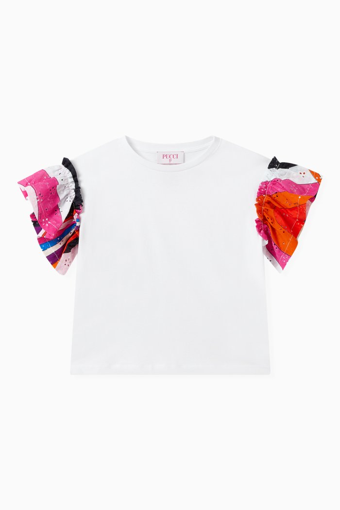 

Ruffle Sleeve T-shirt in Cotton, White