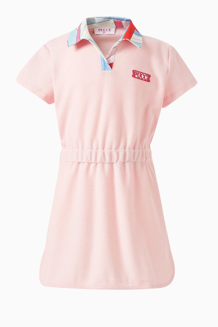 

Printed Collar Dress in Cotton Pique, Pink