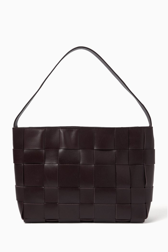 

Mini Woven Tote Bag in Leather, Brown