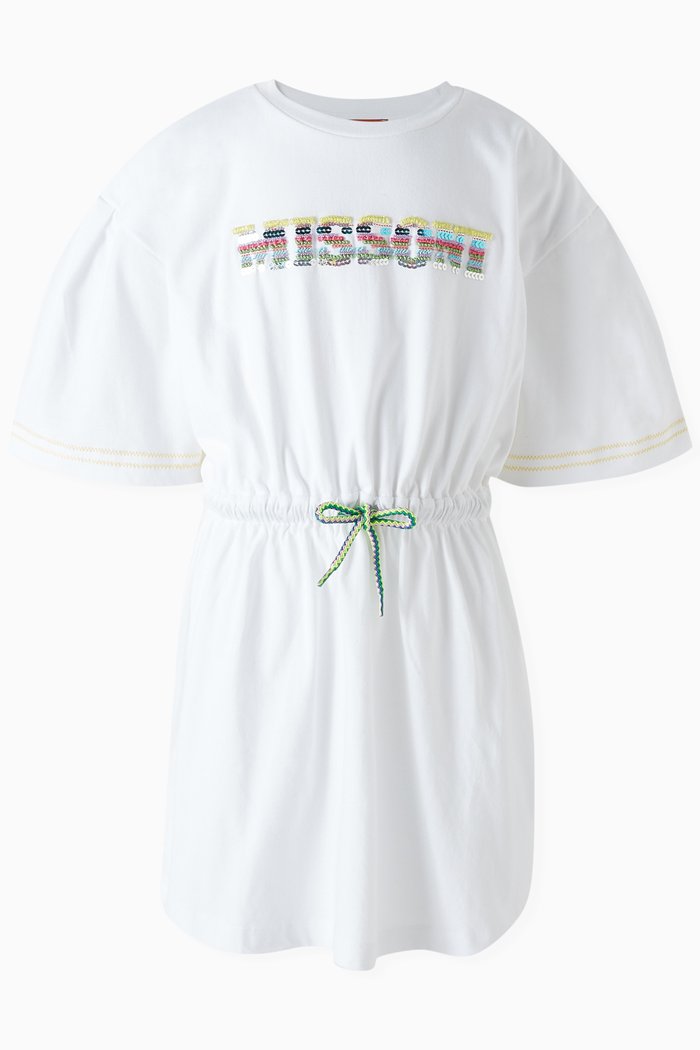 

Sequin-embellished Logo Dress in Cotton, White