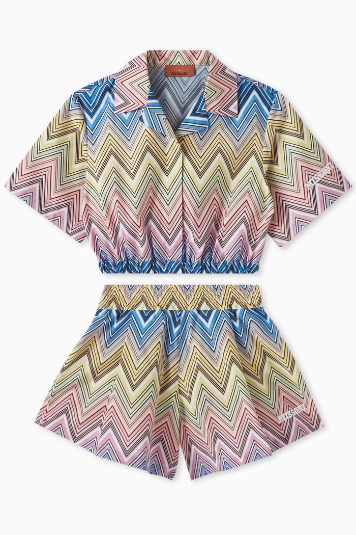 Zig Zag Top & Shorts Set in Cotton, Multicolour