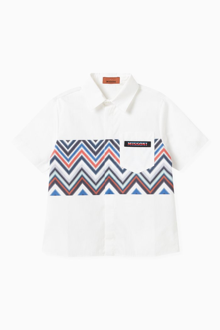 Zigzag-print Shirt in Cotton, White