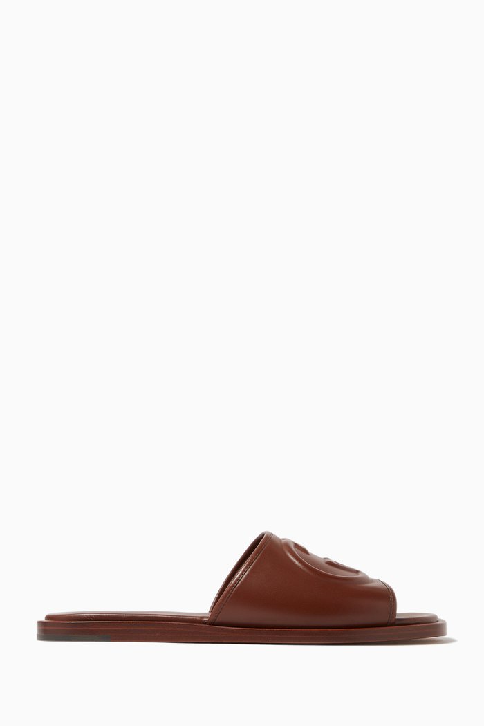 

GG Slide Sandals in Leather, Brown