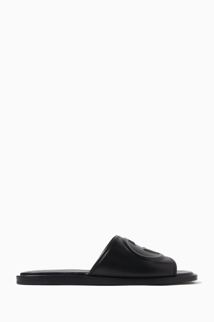 

GG Slide Sandals in Leather, Black