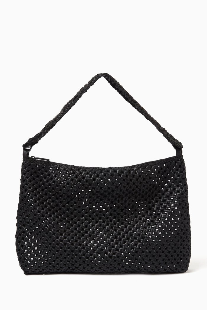 

Macrame Shoulder Bag in Leather, Black