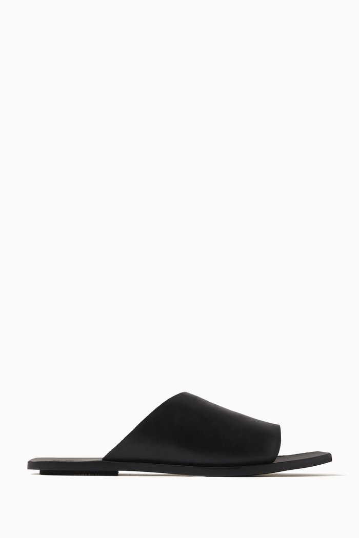 

Asymmetric Slides in Leather, Black
