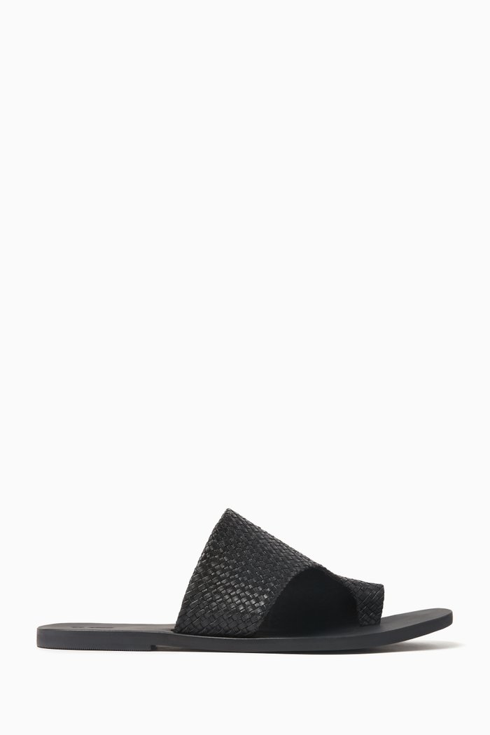 

Asymmetric Slides in Leather, Black
