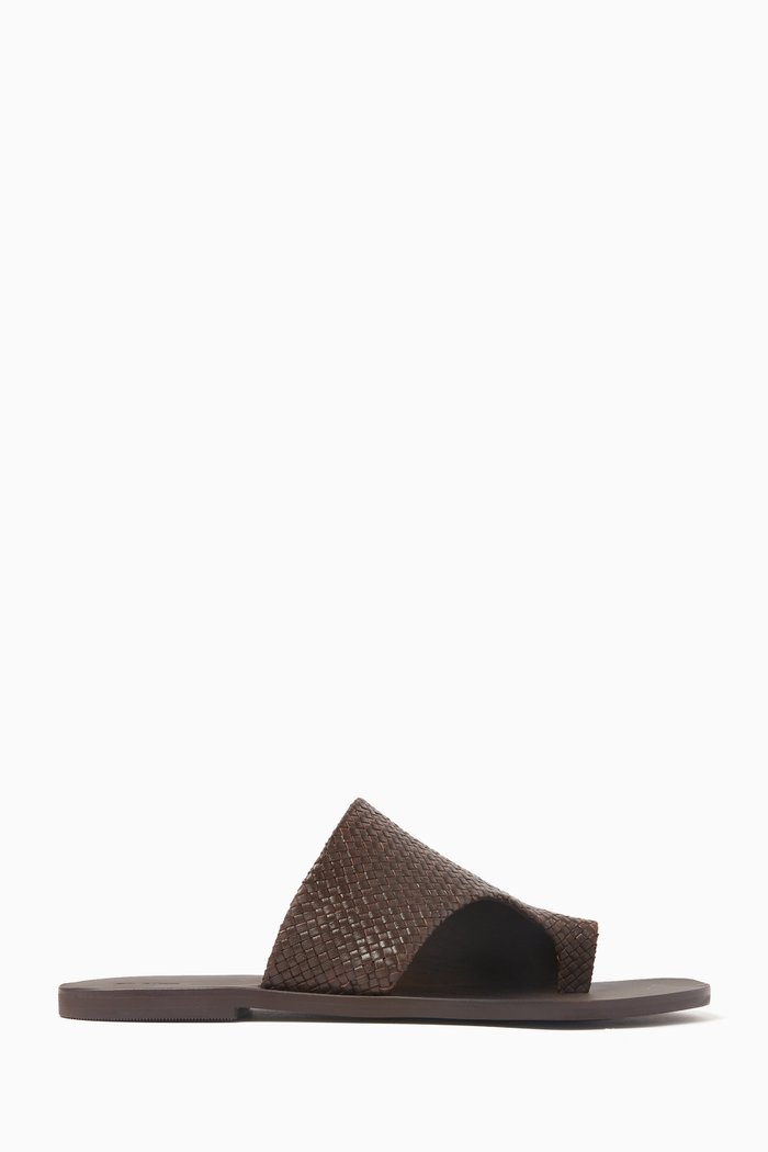 

Asymmetric Slides in Leather, Brown