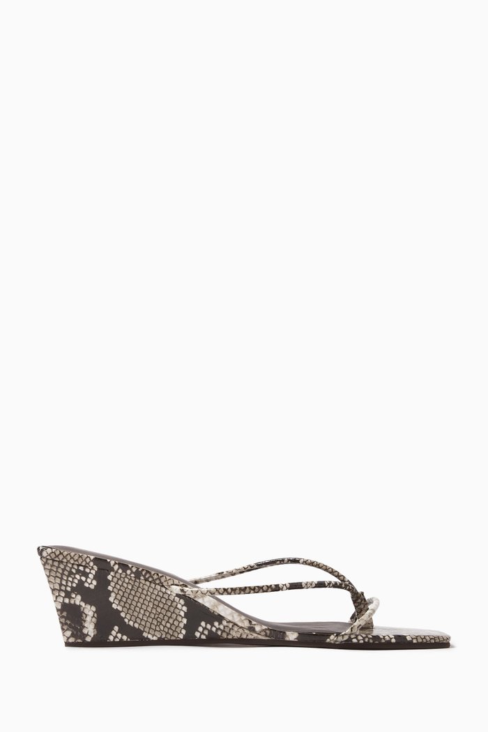 

Minimal 65 Low Wedge Sandals in Python-effect Leather, Brown