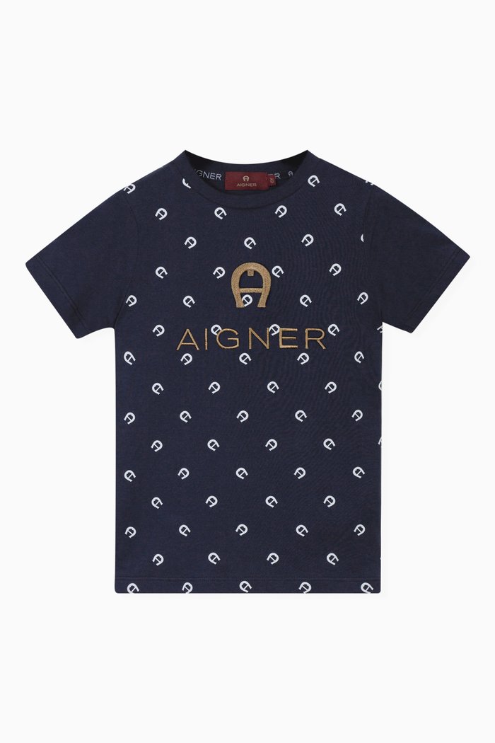 

Logo Print T-Shirt in Cotton Jersey, Blue