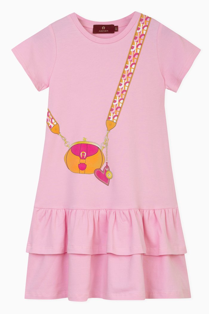 Bag Print Dress in Cotton, Pink