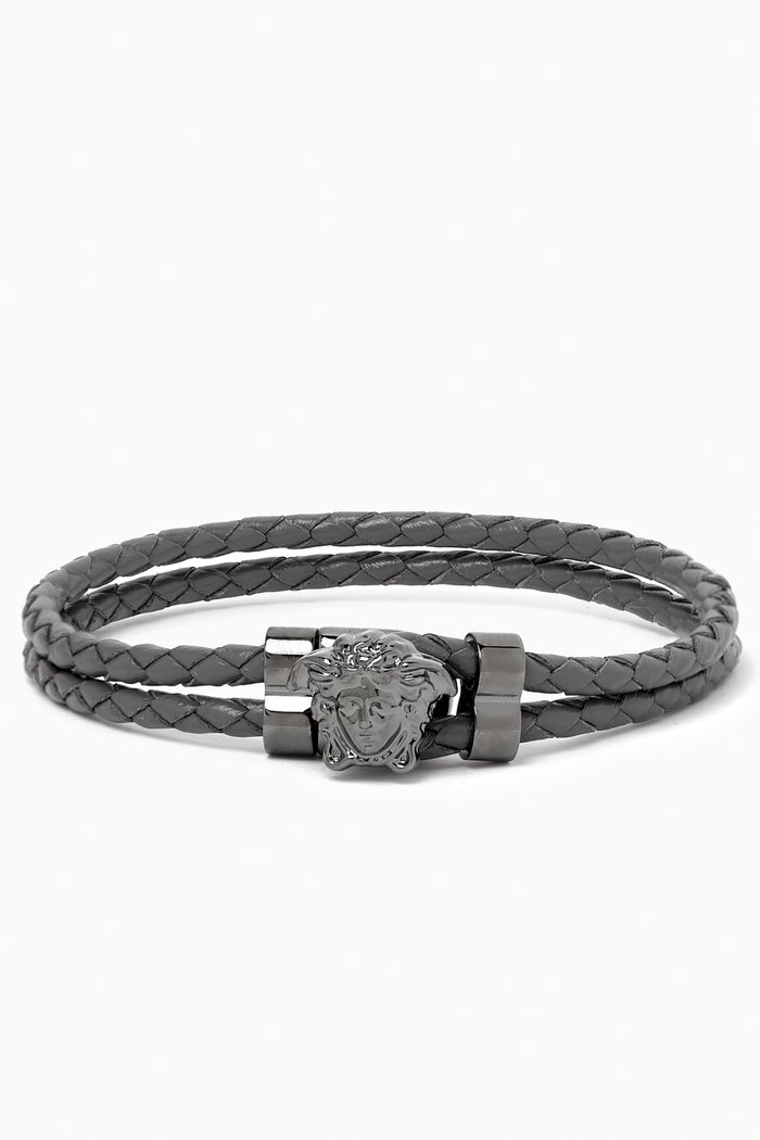 

Medusa Braided Bracelet in Leather, Grey