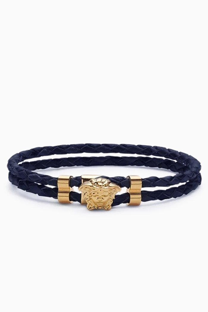 

Medusa Braided Bracelet in Leather, Blue