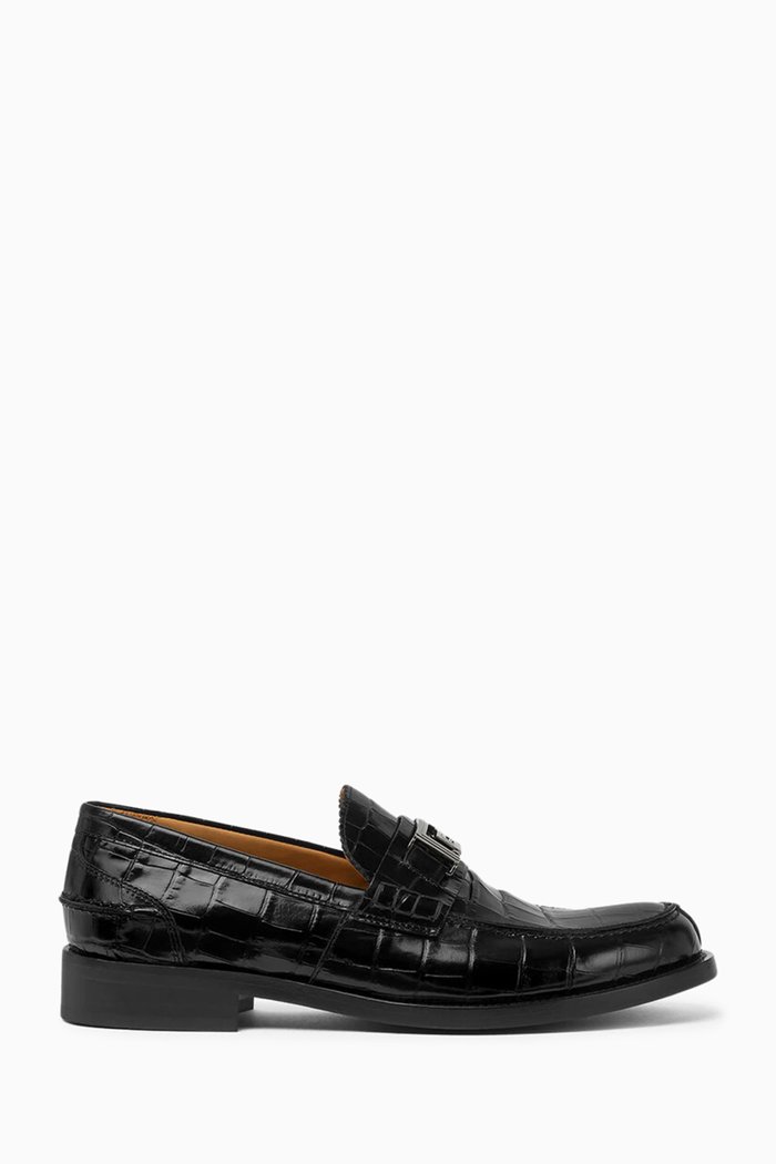 

Greca Loafers in Croc-embossed Leather, Black