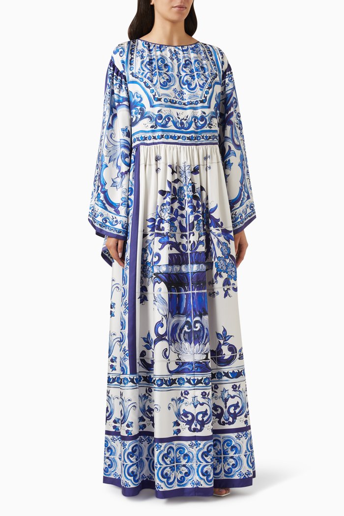 

Majolica Print Kaftan in Silk Twill, Blue