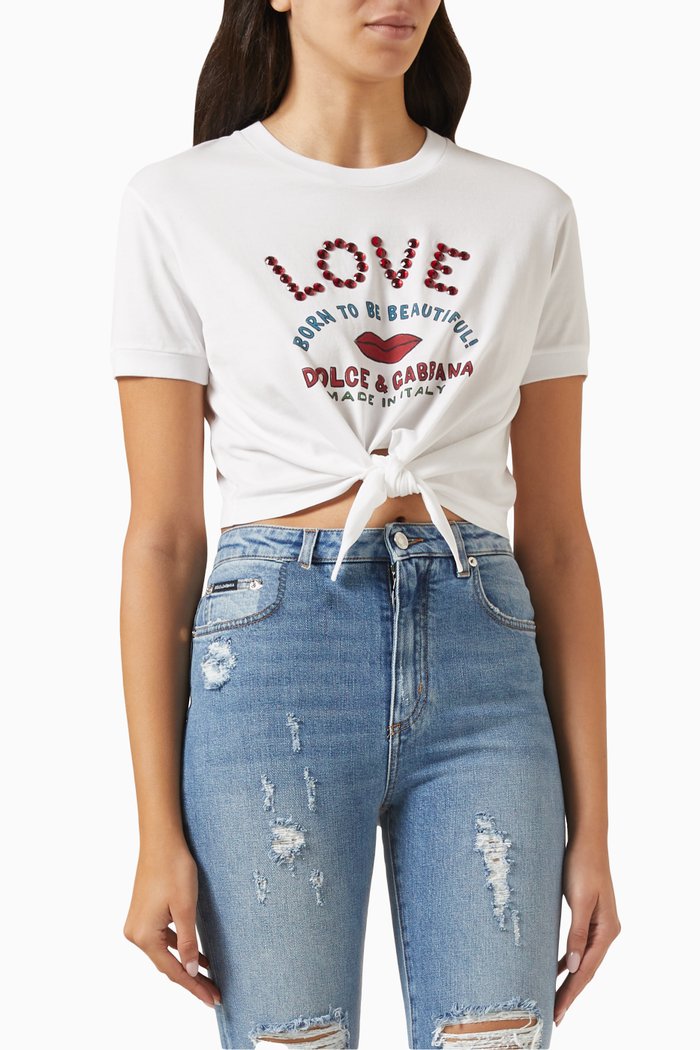 

Logo Knot Detail T-Shirt in Jersey, White