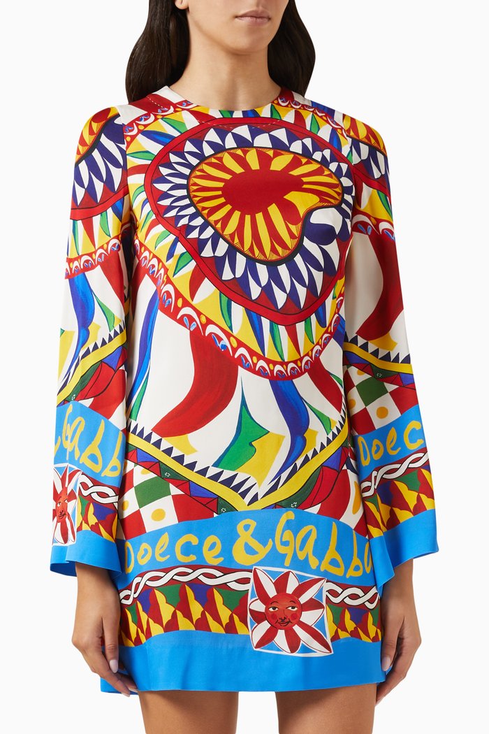 

Carreto Print Kimono Mini Dress in Silk, Multicolour