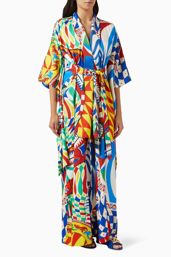 

Carreto Print Kimono Robe in Silk Charmeuse, Multicolour