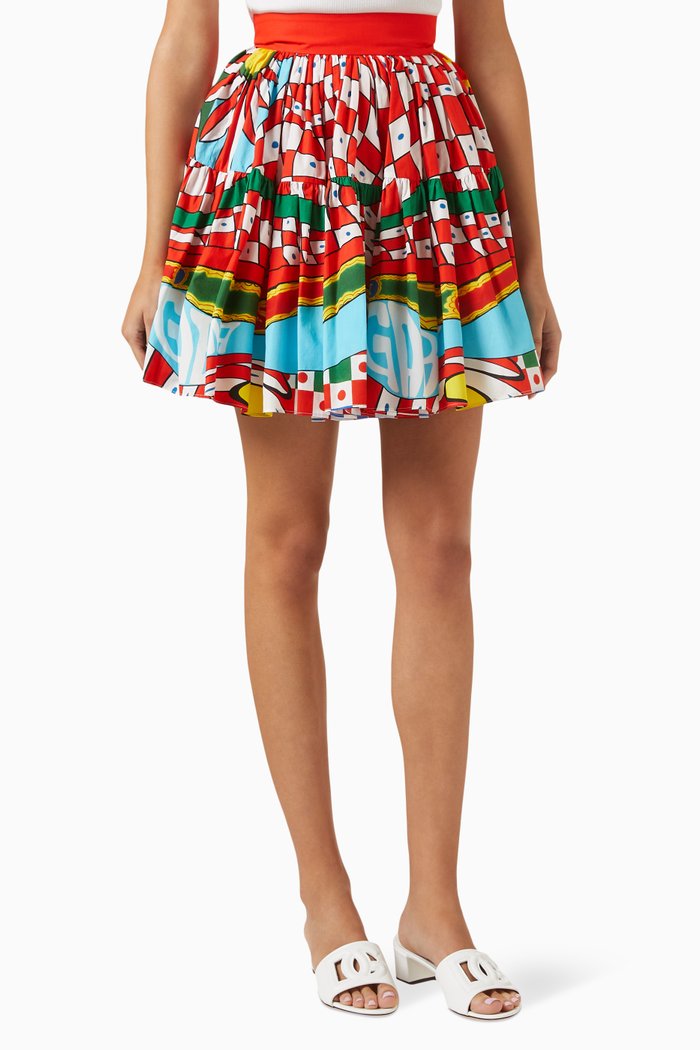 

Carretto Print Mini Skirt in Poplin, Blue