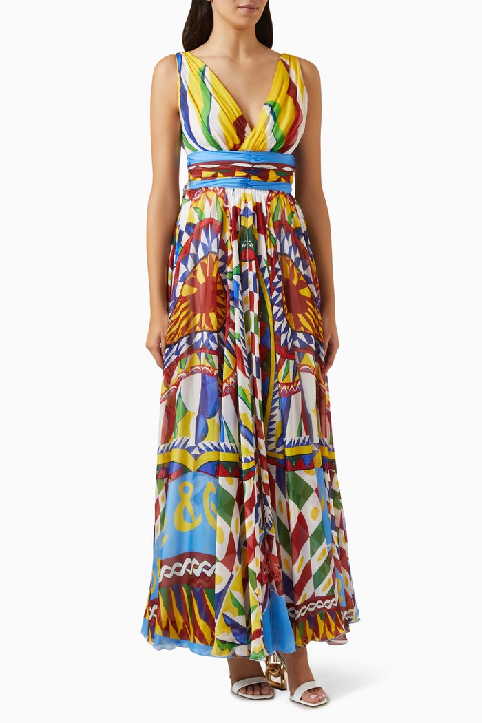 

Carreto Print Maxi Dress in Silk Chiffon, Multicolour