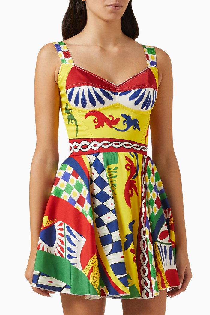 

Carreto Print Bustier Dress in Silk Charmeuse, Multicolour