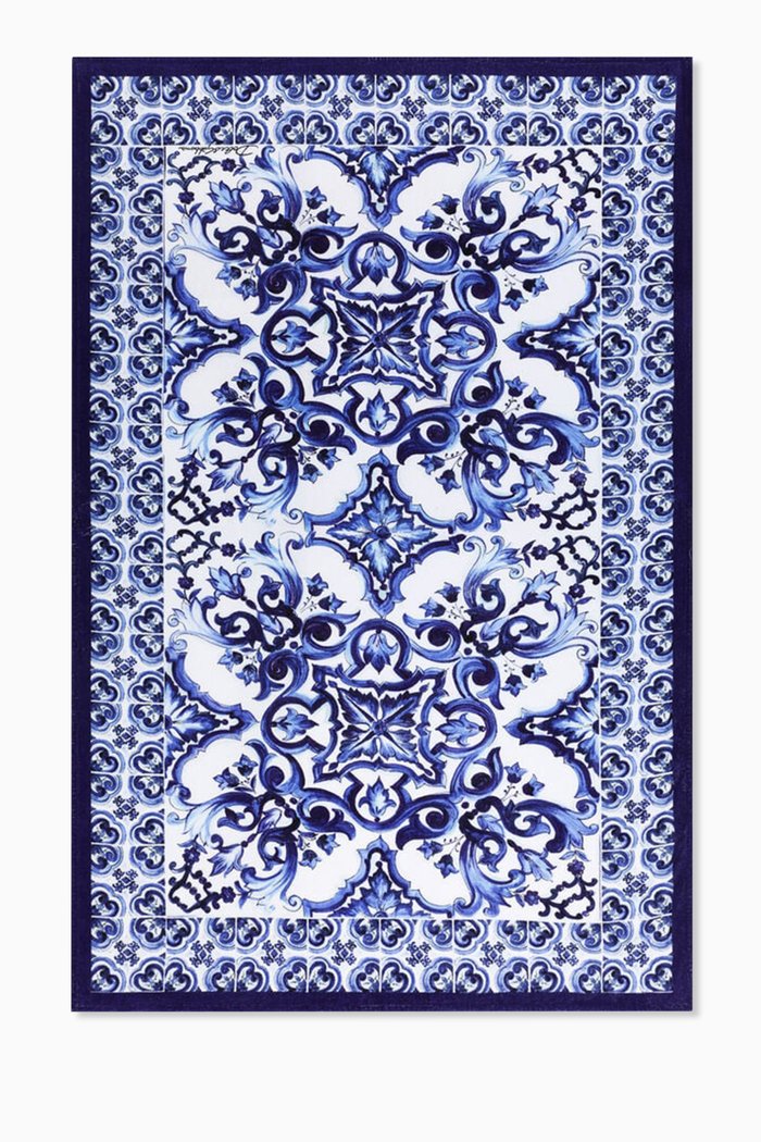 

Majolica Print Beach Towel in Terry Cloth, Blue