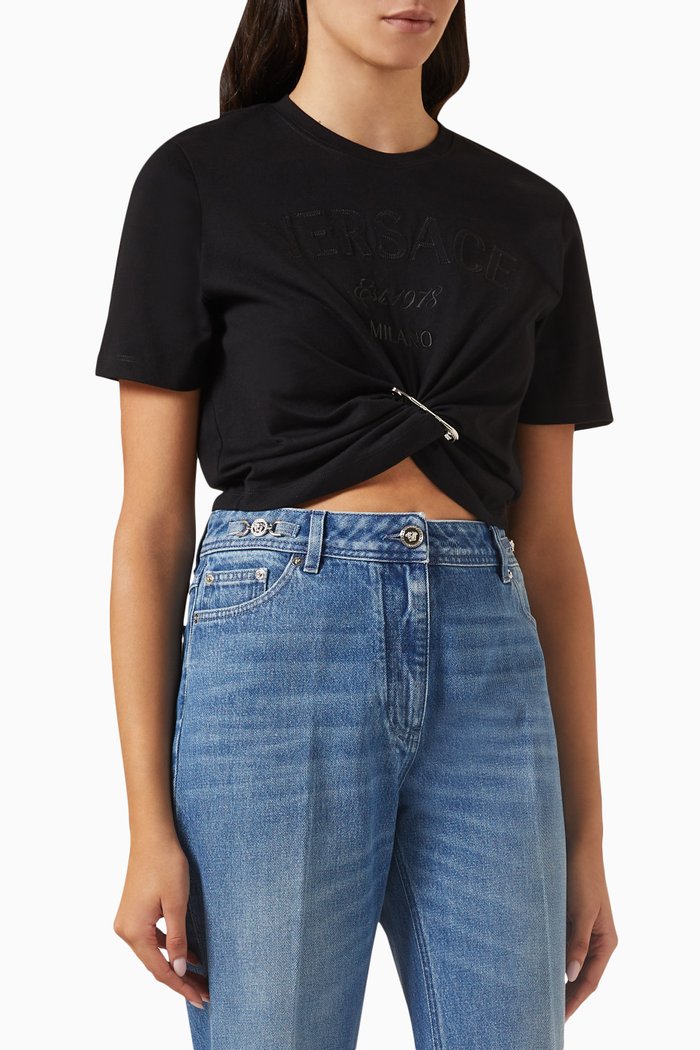 

Milano Stamp Crop T-shirt in Cotton-jersey, Black