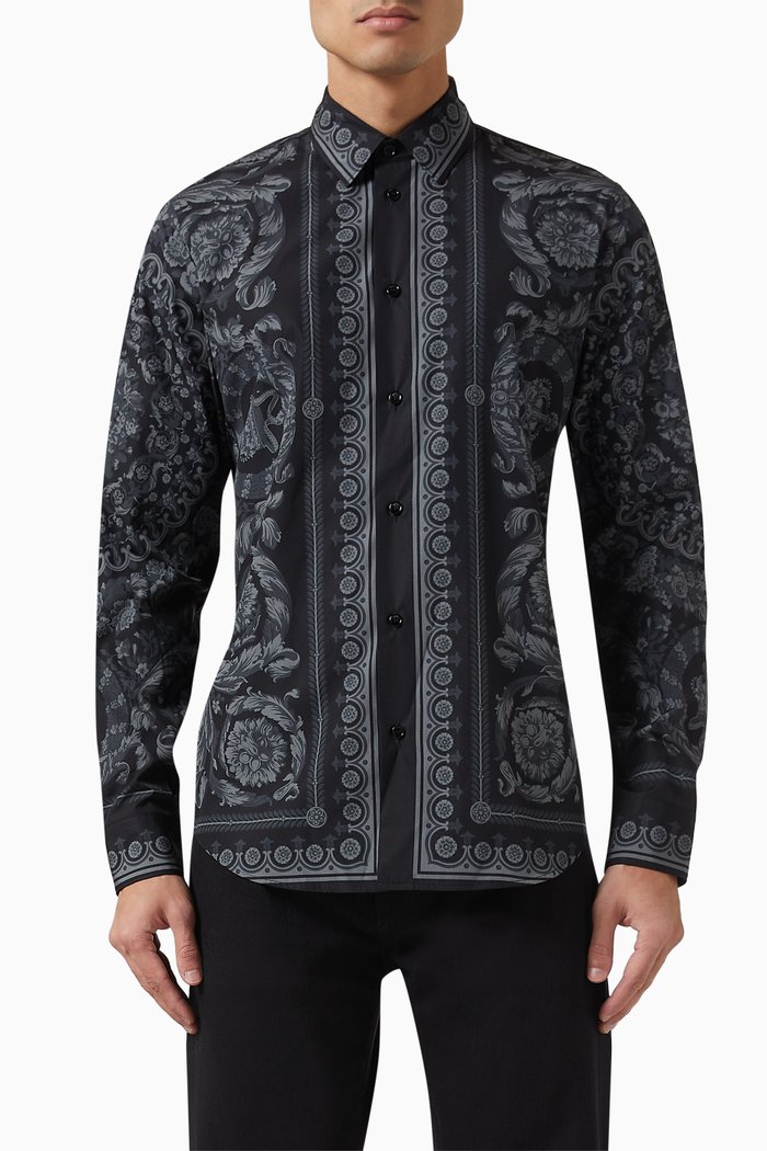 

Allover Print Shirt in Poplin, Black