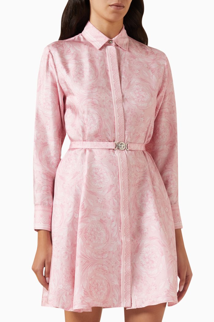

Barocco Mini Shirt Dress in Silk, Pink
