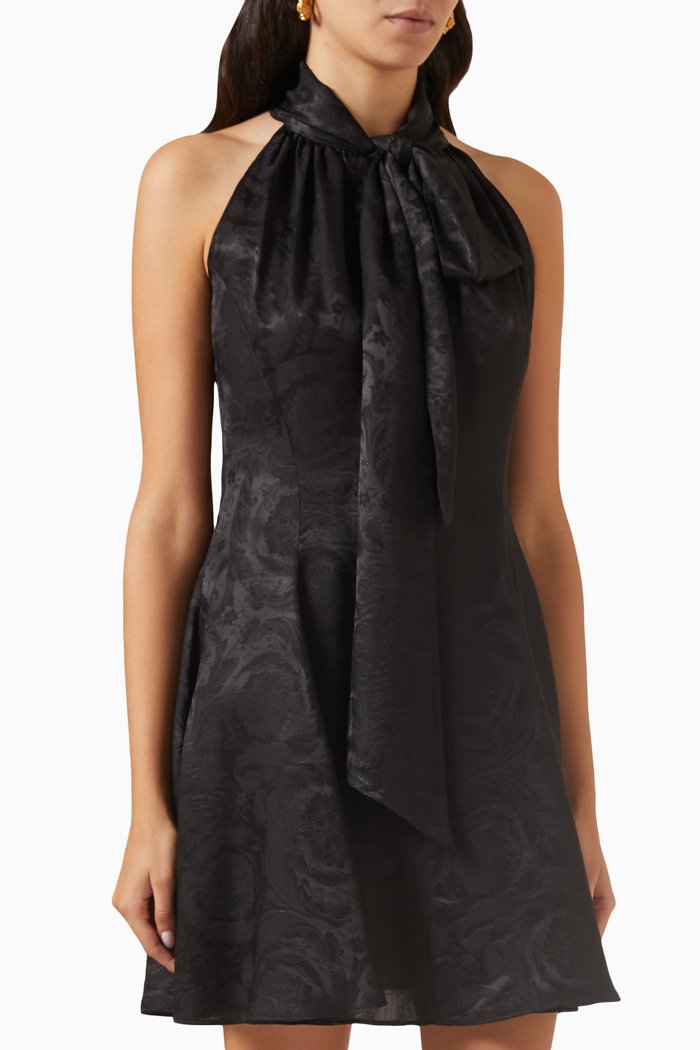 

Barocco Scarf-tie Mini Dress in Viscose-silk, Black