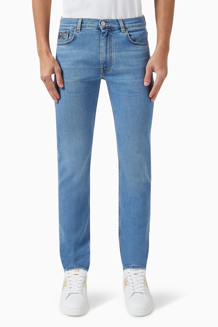 

Slim-fit Jeans in Light-wash Denim, Blue