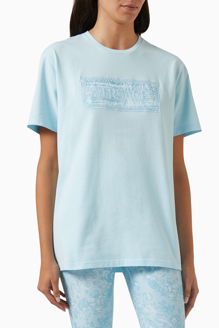 

90s Vintage Logo Barocco T-shirt in Cotton-jersey, Blue