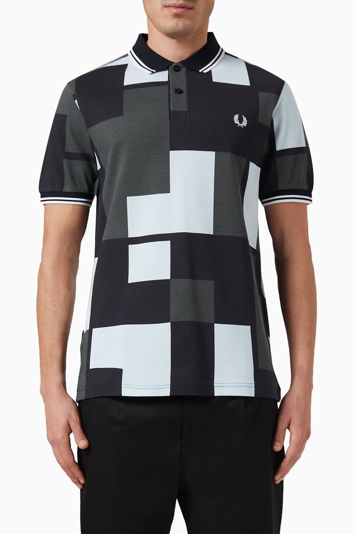 

Pixel-print Logo Polo Shirt in Cotton-piqué, Black